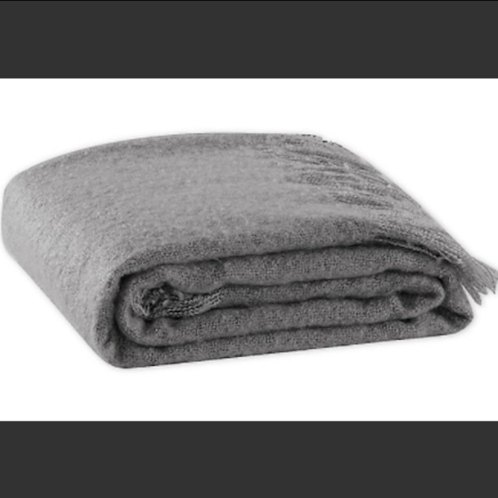NWOT Soft Grey Throw Blanket with Fringes